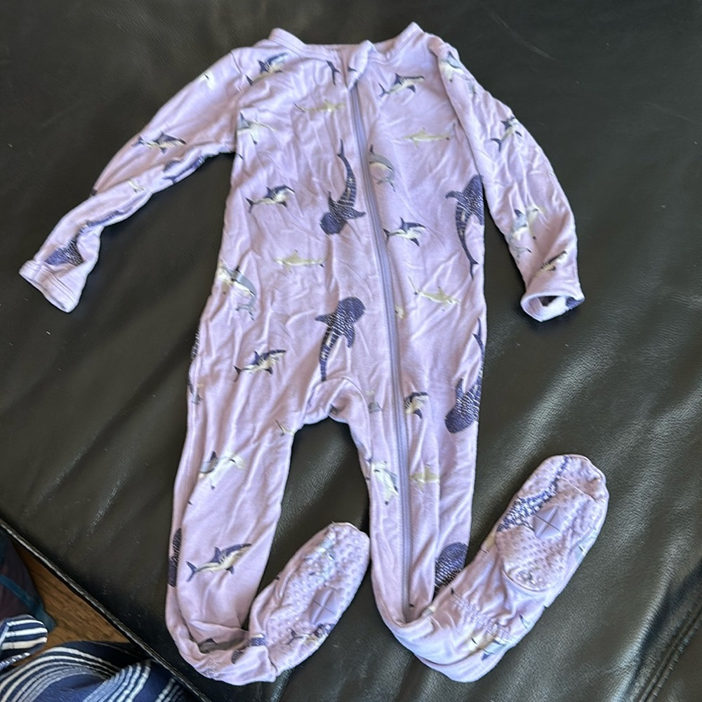 Taro shark zippered footie Kyte Baby